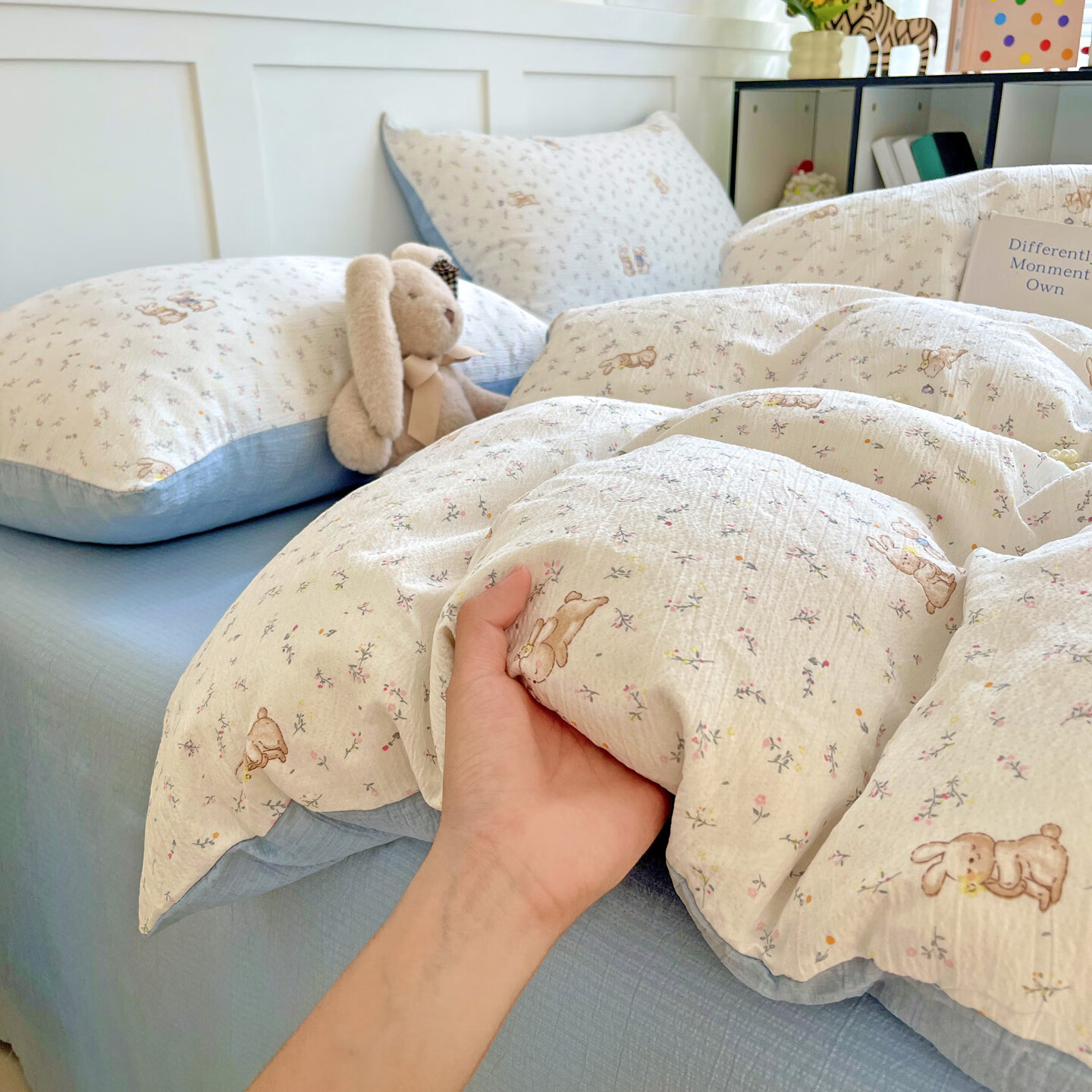 雅鹿A类四件套水洗棉床单被套双层纱母婴级床上用品学生宿舍三件套4 花园派对 1.5/1.8四件套 床单款 （被套200*230）