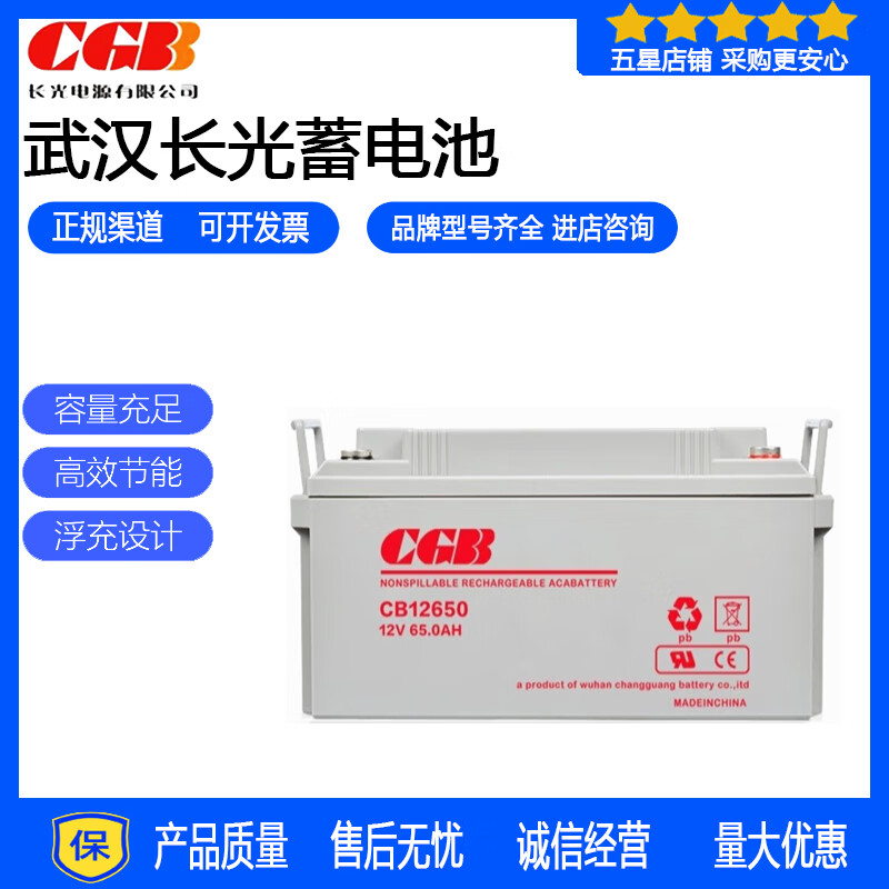 CGB长光CGB蓄电池CB12650铅酸免维护机房UPS电源直流屏应急灯12V65AH 长光CGB蓄电池CB12650/12V65AH