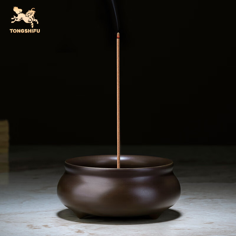 铜师傅《三足扁圆炉》 客厅 桌面 铜香炉摆件 家居装饰工艺品