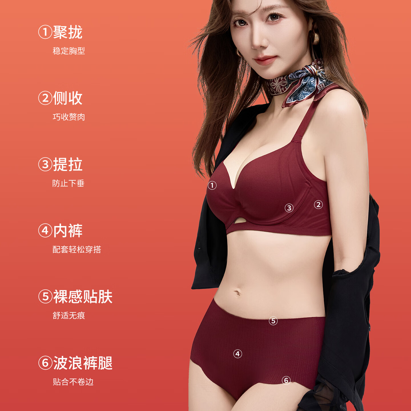 淳念(chunnian)红色内衣大胸显小胸结婚新娘文胸套装礼盒本命年内衣 MWY-922红色 M 【建议85-100斤】