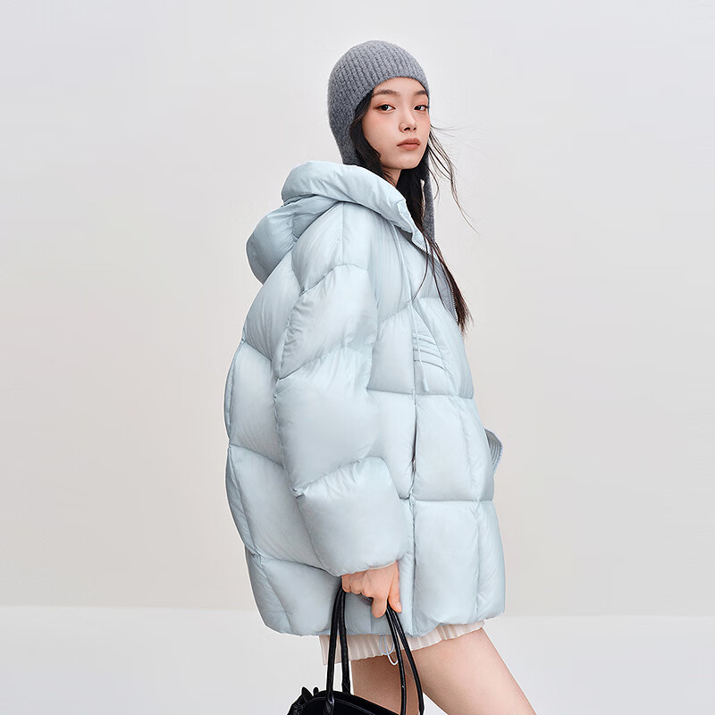乐町面包羽绒服女装2025冬季新款泡芙连帽保暖外套 融冰蓝(现货) M