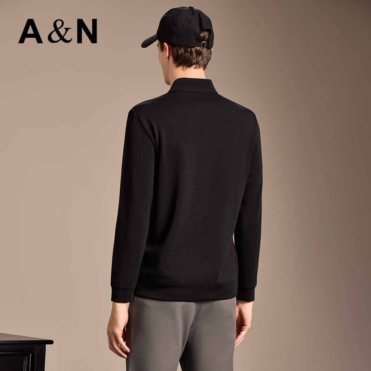 安东尼奥【羊毛莫代尔空气层】轻奢立领卫衣男春秋季运动休闲弹力舒适T恤 黑色 M (170/88A)