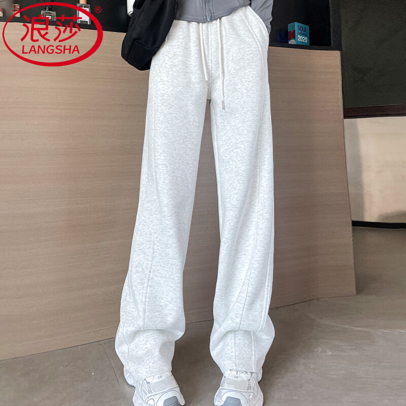 浪莎窄版香蕉运动裤女春夏秋新款高腰宽松显瘦休闲阔腿裤休闲运动卫裤 显瘦黑 【秋冬防风加绒款】 S 【推荐80-100斤】