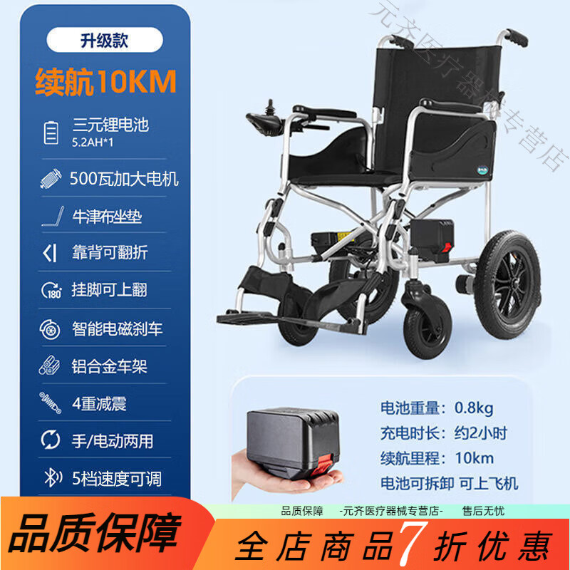 互邦互幫超輕電動(dòng)輪椅 超輕電動(dòng)輪椅輕便可折疊老人老年人出行旅游家 D3-A超輕(凈重12.5公斤) 5.2A三元鋰電池/續航10公里