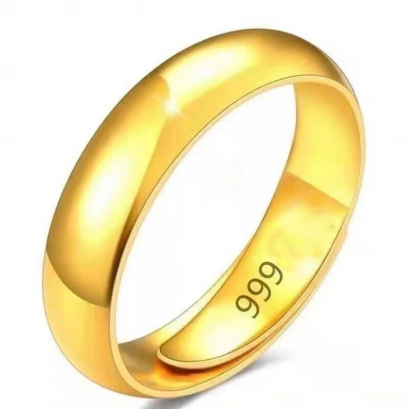 沙金戒指24黄金色光面戒指男女款转运素圈戒指情侣 金色光面戒指 开口可调节