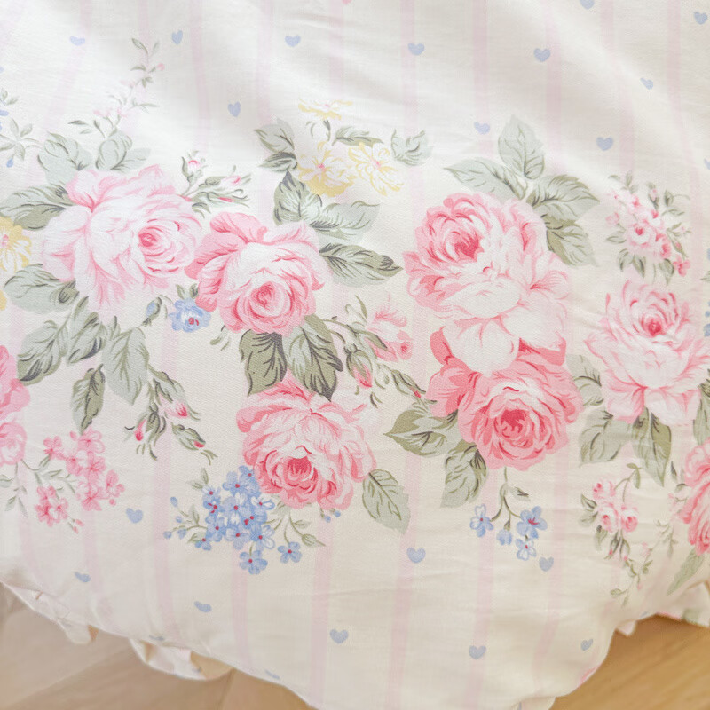 诸禄田园风小碎花全棉床围裙四件套高端轻奢夹棉床罩防滑花边被套四季 亚瑟花园 床裙款 2.0*2.2四件套-被套2*2.3