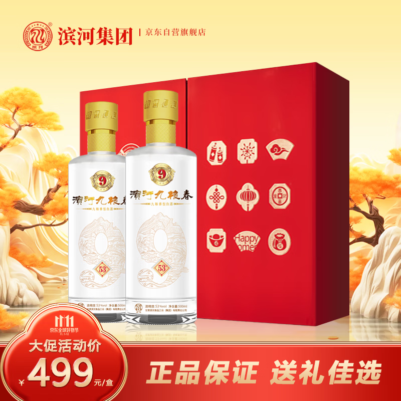 滨河白酒 九粮香型纯粮酒 高端礼盒装53度500ml2瓶