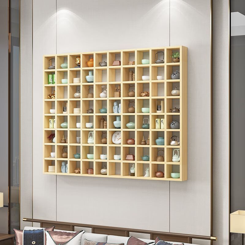 海诗圣堡定制实木格子架墙上置物架茶杯茶壶展示架创意多宝阁格子置物架 实木16格子