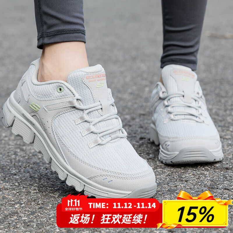 斯凯奇（Skechers）女鞋秋冬2025新款耐磨户外跑步鞋减震运动鞋轻便厚底增高休闲鞋 浅灰色-LTGY 35