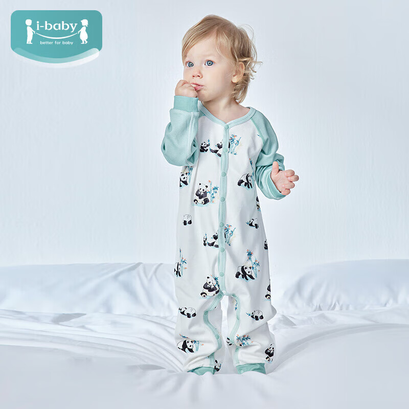 ibaby/英伦宝贝儿童恒温针织长袖连体衣中小大童秋冬睡衣家居服柔软舒 熊猫家园 74cm 【90码】