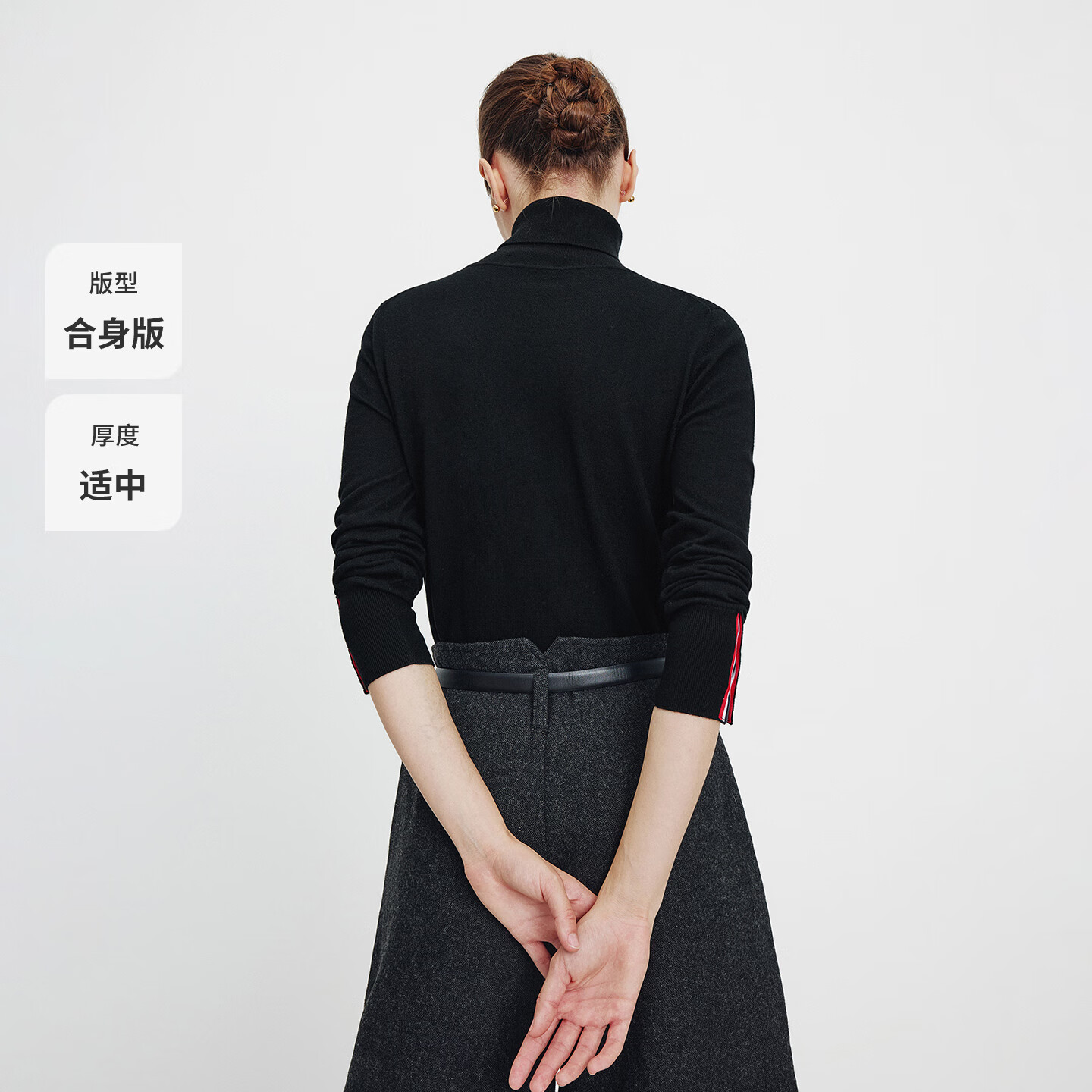 Navigare意大利小帆船女士高领针织衫秋冬款休闲内搭毛衣百搭修身打底衫女 暗夜黑 L 码