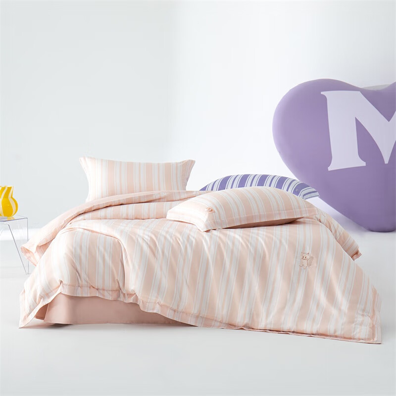 水星家纺床上四件套60支长绒棉贡缎工艺套件 酒店轻奢床品 被套床单枕套 【60支长绒棉&amp;贡缎工艺】香槟粉 1.8米床 床单款 （被套220*240cm）