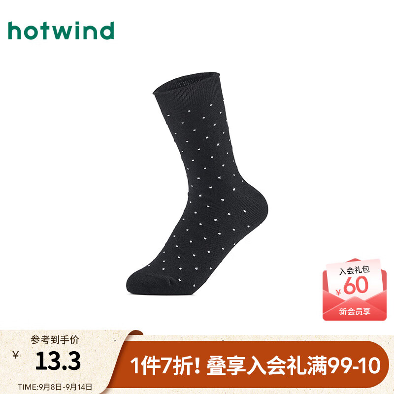 热风女袜子2025年秋季新款女士时尚简约百搭波点中帮袜舒适中筒袜 01黑色 均码