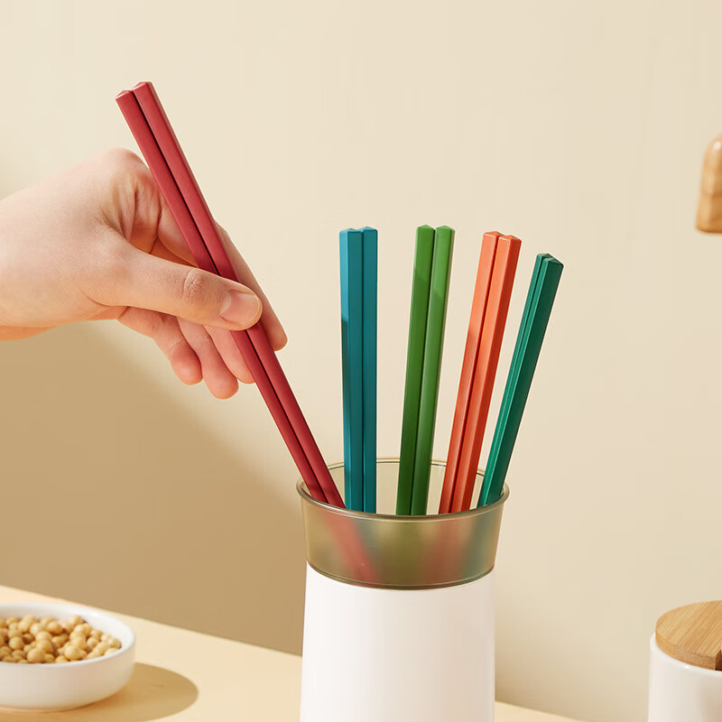 炊大皇合金筷无漆无蜡家用中式防滑不发霉筷子 多彩中华筷 10双