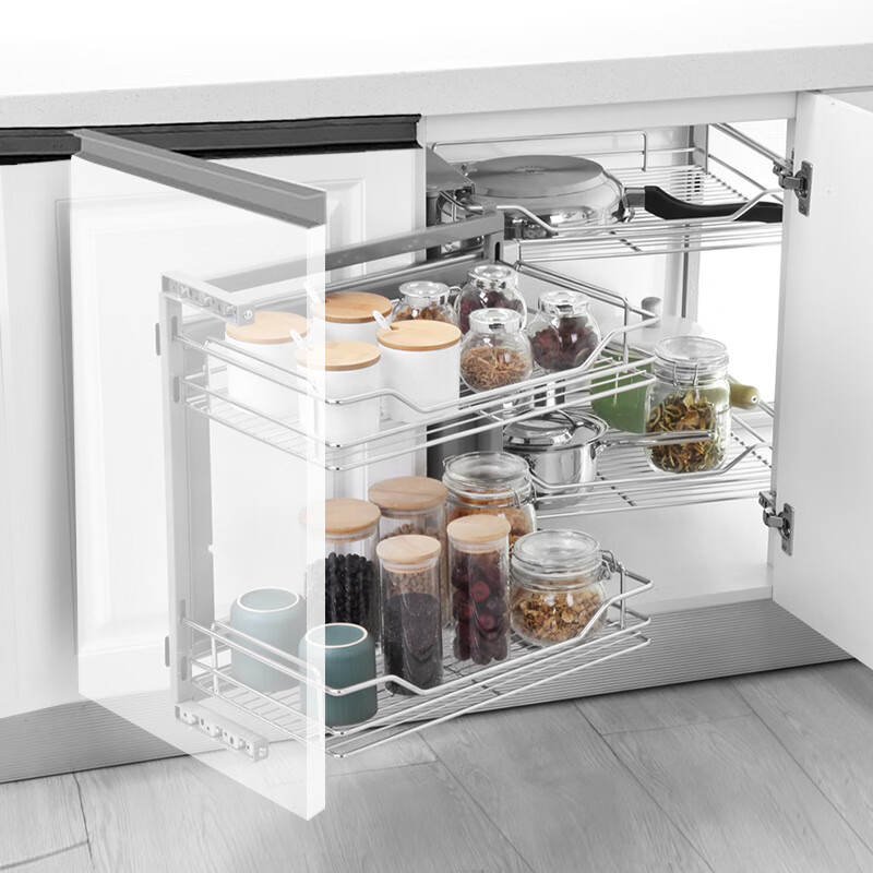 納童（NaTong）不銹鋼置物架廚房廚柜拉藍(lán)櫥柜轉(zhuǎn)角左右開門小怪物轉(zhuǎn)角拉籃抽屜式 升級實(shí)心雙導(dǎo)軌左開門
