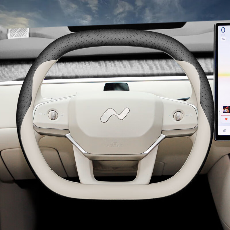 梦动 2025款蔚来乐道L90 L60方向盘套原车色四季内饰改装汽车把套用品 乐道L90[黑+月榕棕]套式皮款