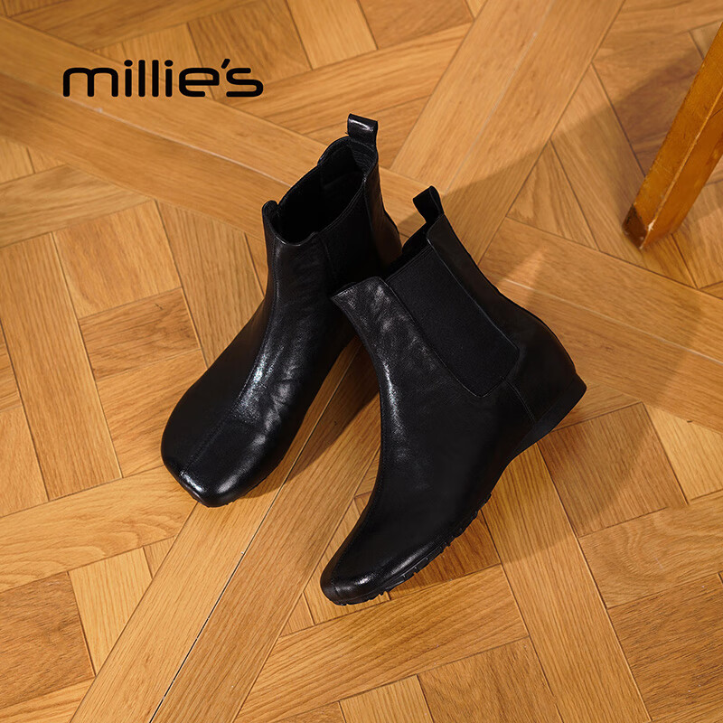 妙丽短靴女低跟轻便时尚潮流烟筒靴2025冬季新款百搭短筒时装靴 黑色 39 (245mm) 标准码