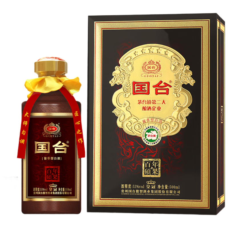 国台 百年硕果 五星皇冠 整箱装 53度 500ml*4瓶 酱香型白酒