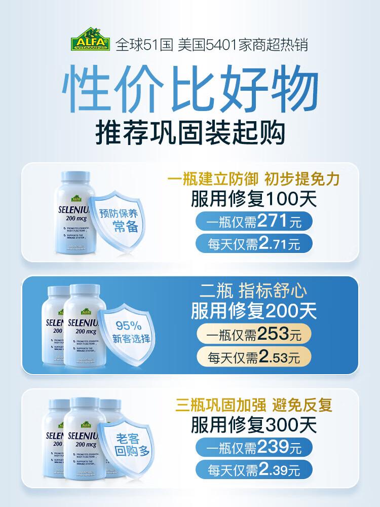 氨基酸硒美国进口硒片女性补硒元素官方免疫力非麦芽硒 100粒*1瓶