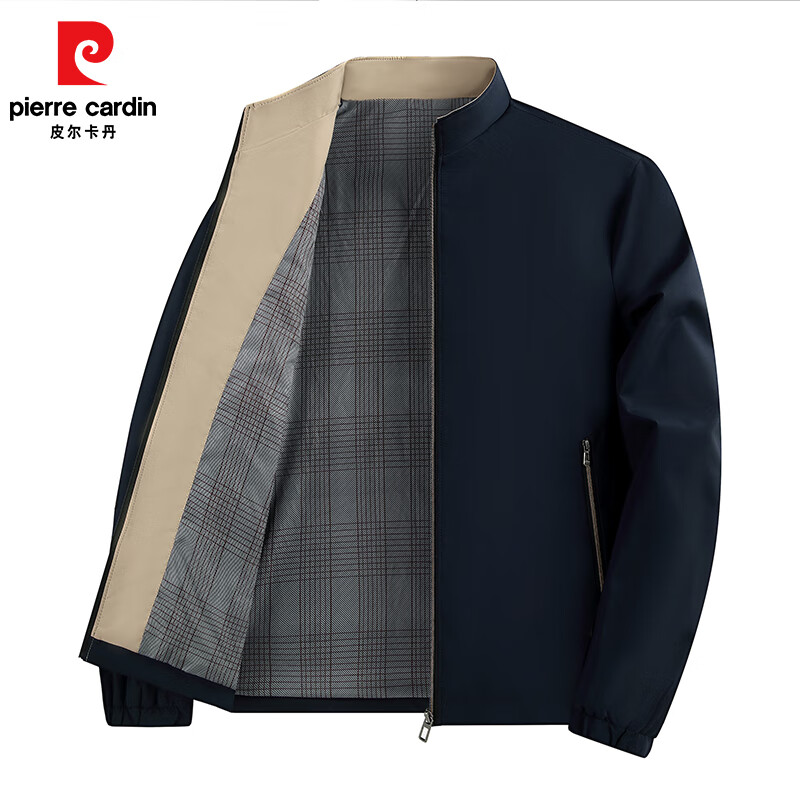 皮尔卡丹（pierre cardin）夹克外套男士2025秋季款商务休闲百搭立领上衣爸爸装 深蓝色 XL