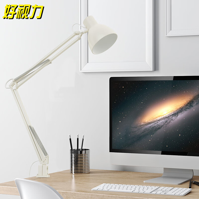 好視力美式臺燈LED照明辦公手作質(zhì)檢用夾燈護(hù)眼 白色 按鈕開關(guān)