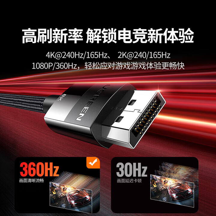 绿联DP线1.4版8K高清4K240Hz2K240HzDisplayPort公对公连接线DP2.1版 DP1.4版【8K编制款】无卡扣 1.5米