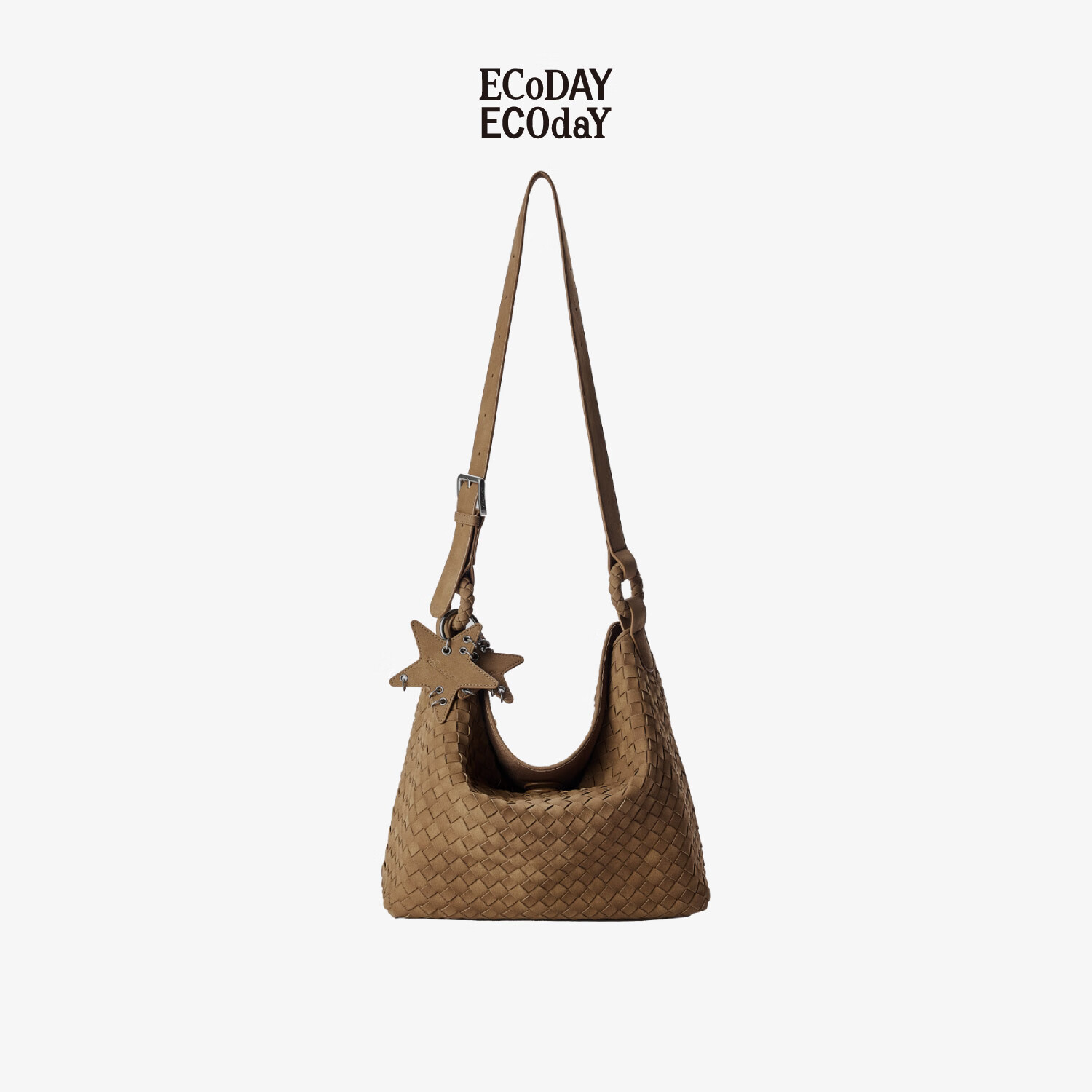 ECODAY秋冬小号麂皮编织包托特包女单肩斜挎复古腋下包hobo包女生日礼物 焦糖色(小号)