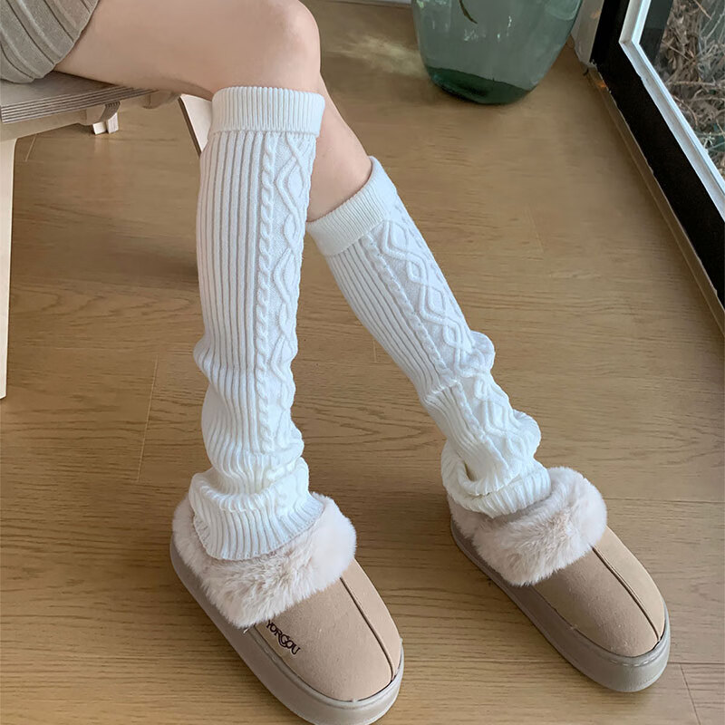 COMIC SOUL日系jk白色针织袜套女春秋款辣妹y2k条纹堆堆袜加厚款保暖小腿袜 白色 约50cm 均码 组合装更优惠