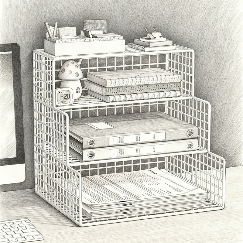 尔思家桌面置物架办公室文件多层文具收纳架笔记本侧立支架桌上立式书架 白色大号-横款