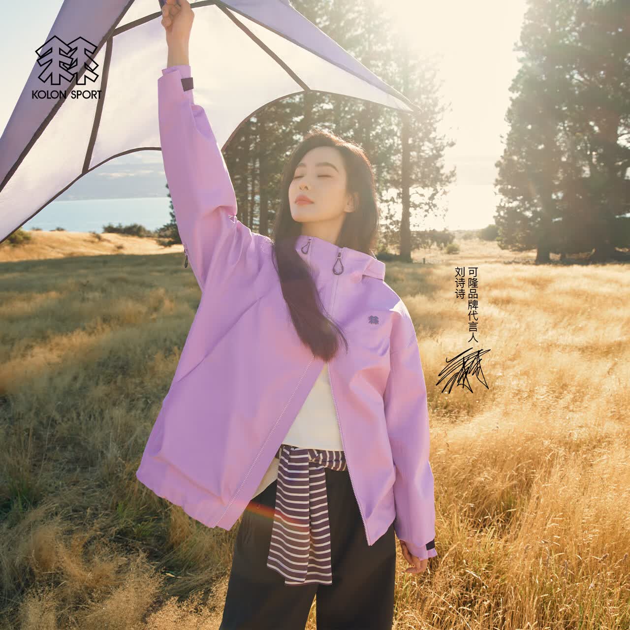 KOLON SPORT/可隆OBLI-K露营冲锋衣 明星同款 男女同款户外防风耐磨冲锋衣2级 LUJK5AT512-LA 薰衣草紫 S 165/88A