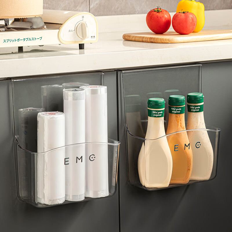 甘香屋柜门收纳盒侧门调料盒厨房姜蒜透明挂篮置物架菜篮保鲜膜垃圾袋盒 透明2个