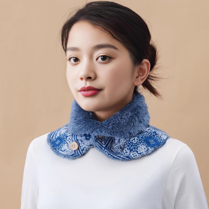 方亚防风护颈睡眠脖套女秋冬加绒加厚保暖汉服小围脖蓝色百搭装饰毛领 蓝色