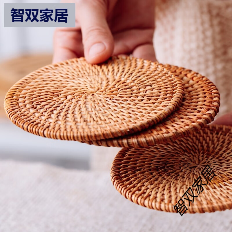 半物生活餐墊隔熱墊手工編織藤編碗墊創(chuàng  )意餐桌墊盤(pán)子墊鍋墊茶杯墊家 直徑16CM