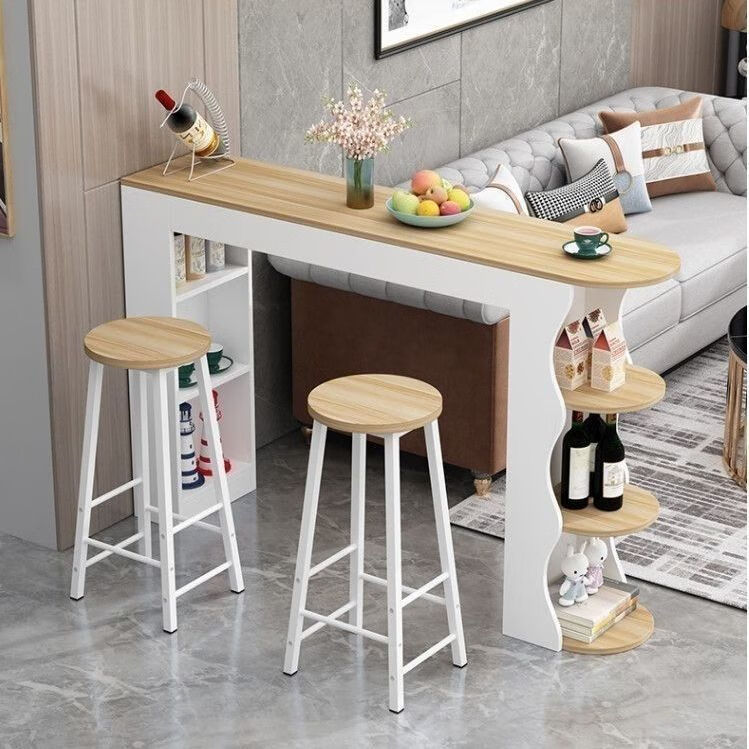 迈途森小户型吧台桌家用简约现代客厅玄关小吧台沙发边几餐厅轻奢隔断柜 新款浅胡桃色+无凳+无玻璃 长140*高100*宽30