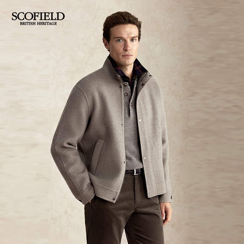 Scofield男士25秋季新款立领毛呢外套冬季保暖风衣英伦风休闲百搭夹克上衣 卡其色 L (175)