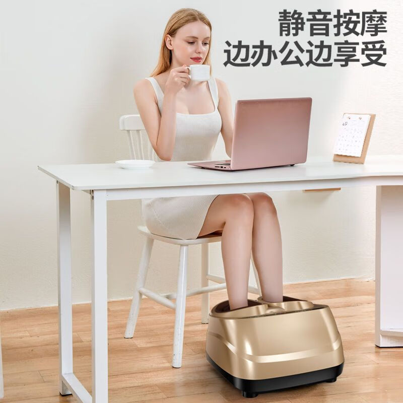 新款全自动足疗机脚底足部按摩器穴位揉捏加热气囊家用电动按脚器 香槟金 升级版[正反滚轮+三段按摩]