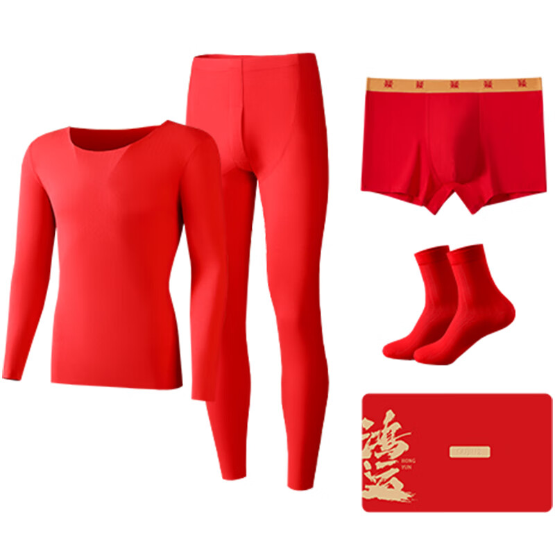古今（GUJIN）男士保暖内衣套装本命年大红色秋衣秋裤套装秋冬御寒鸿运礼盒套装 礼盒装【保暖套装+内裤+袜子】 男款 XL 【推荐体重130-150斤】