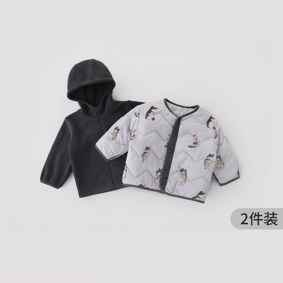 巴厘小猪儿童夹棉外套三合一男童棉衣秋冬加厚保暖宝宝摇粒绒上衣女童棉服 喵喵语录 【两件装】 110