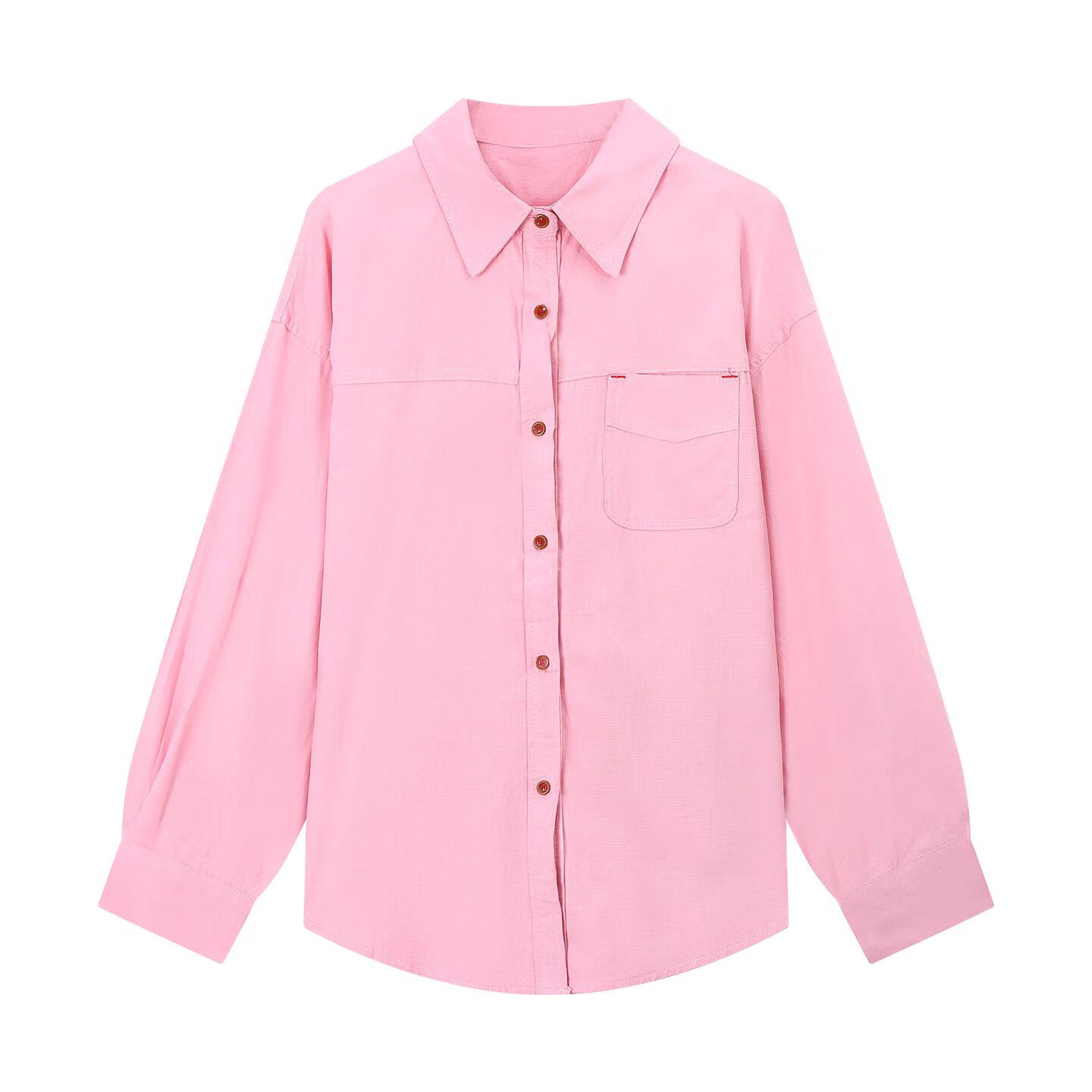 却与鸟粉色Polo领衬衫女装秋季法式气质设计感长袖衬衣宽松休闲百搭上衣 粉色 S