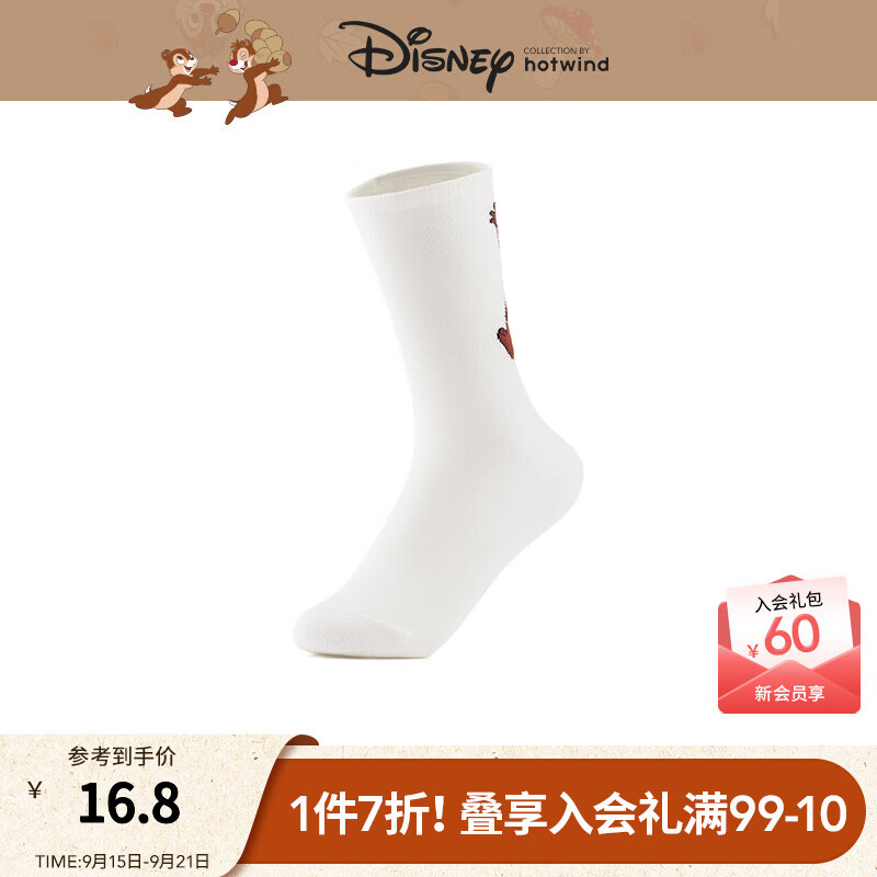 热风（Hotwind）【迪士尼系列】2025年秋季新款女士奇奇蒂蒂提花高帮袜 03米色 1双 均码