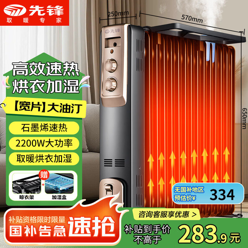 先锋石墨烯取暖器电暖器电暖气片家用电热油汀13片全屋升温智能恒温低噪节能烘衣加湿DYT-Z2
