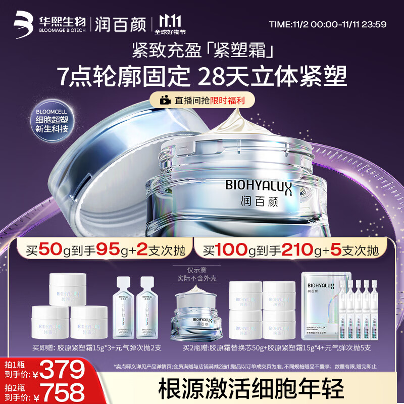 润百颜【樊治欣推荐】胶原紧塑面霜50g重组胶原蛋白抗皱护肤品华熙生物