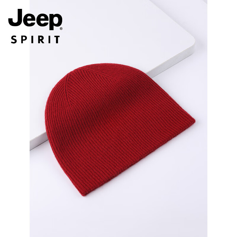 吉普(JEEP)美式高端鄂尔多斯市羊绒帽子男女秋冬季双层保暖包头帽一体成型针 深灰色 均码(大小头围均可)