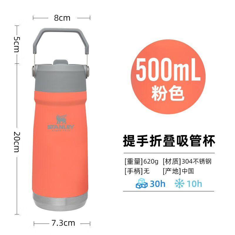 STANLEY保溫杯304不銹鋼戶外運(yùn)動(dòng)野營車載登山便攜保冷水杯 500ml粉色點(diǎn)無壺套
