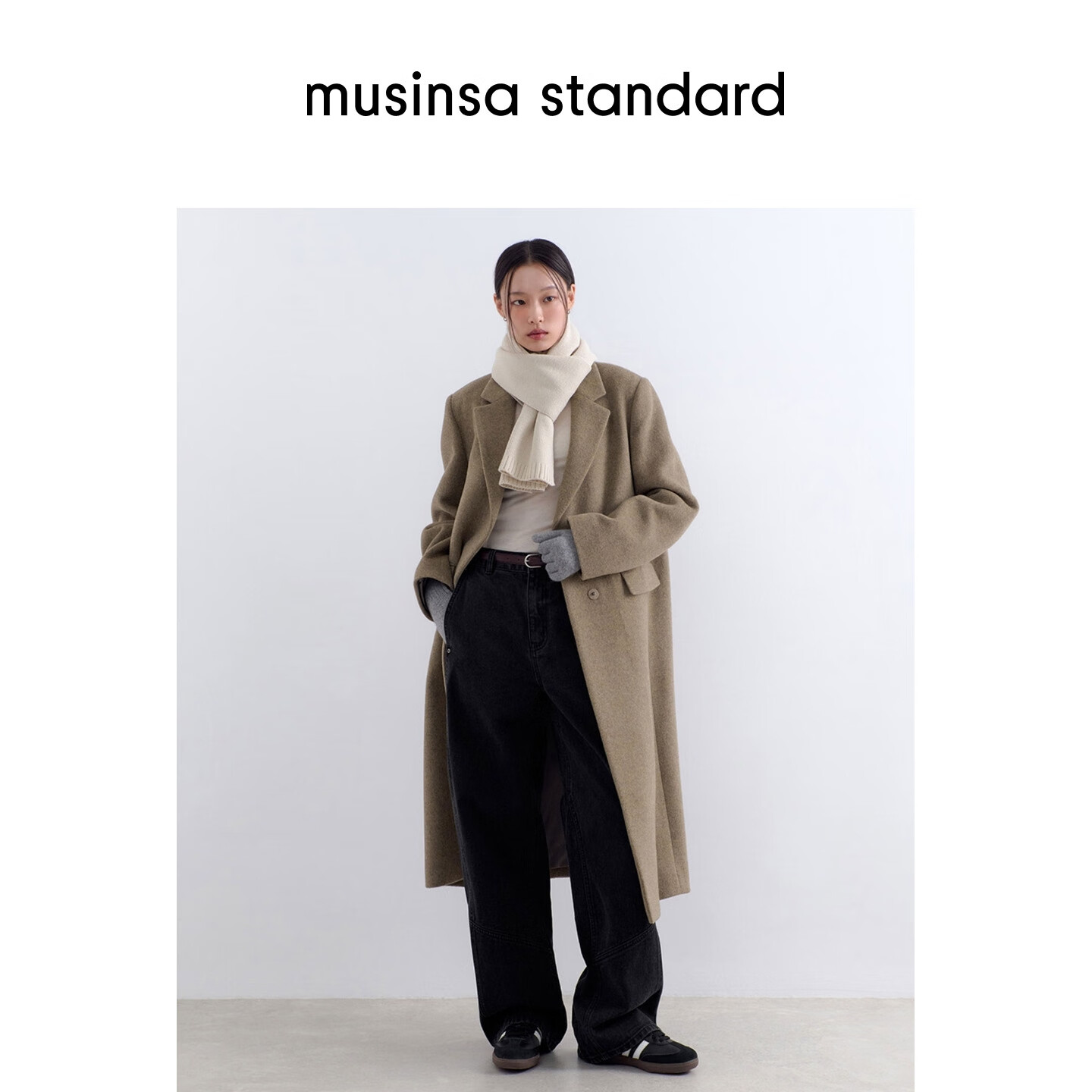 MUSINSA STANDARD【含羊绒羊毛】韩国秋冬翻领长款女士毛呢大衣外套 绿色(TO) M