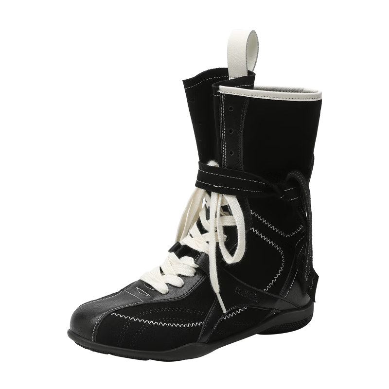 妙丽（Millies）平底马丁靴女短靴拳击靴中筒西部靴女美拉德透气凉靴女黑色单里40