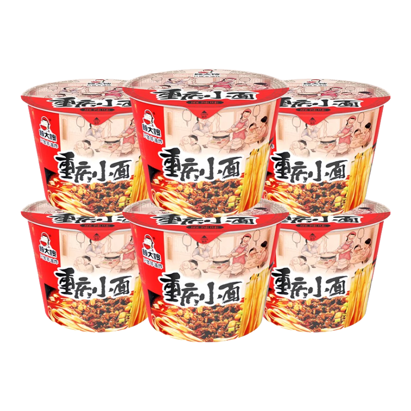 顧大嫂 重慶小面 桶裝方便面 非油炸香辣湯面 免煮即食夜宵方便速食面條 麻辣味6桶