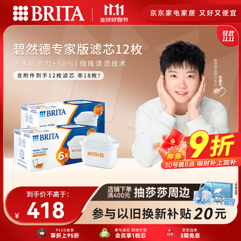碧然德（BRITA）家用净水壶 滤水壶滤芯 MAXTRA+LE 专家滤芯 12枚装（本品加附件6个共计12个非18枚）
