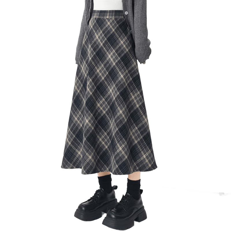西遇(Westlink)毛呢a字半身裙女2025年秋季新款復(fù)古高腰寬松顯瘦長款格子裙 咖色 26/27/29付款15天發(fā)貨 XL (29)