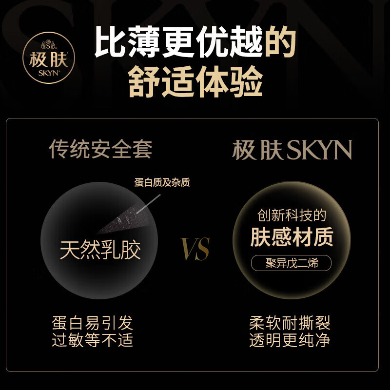 杰士邦SKYN极肤非乳胶安全套10只夫妻情侣套男用家用非乳胶 1盒装【肤感柔10只装(光面型)】